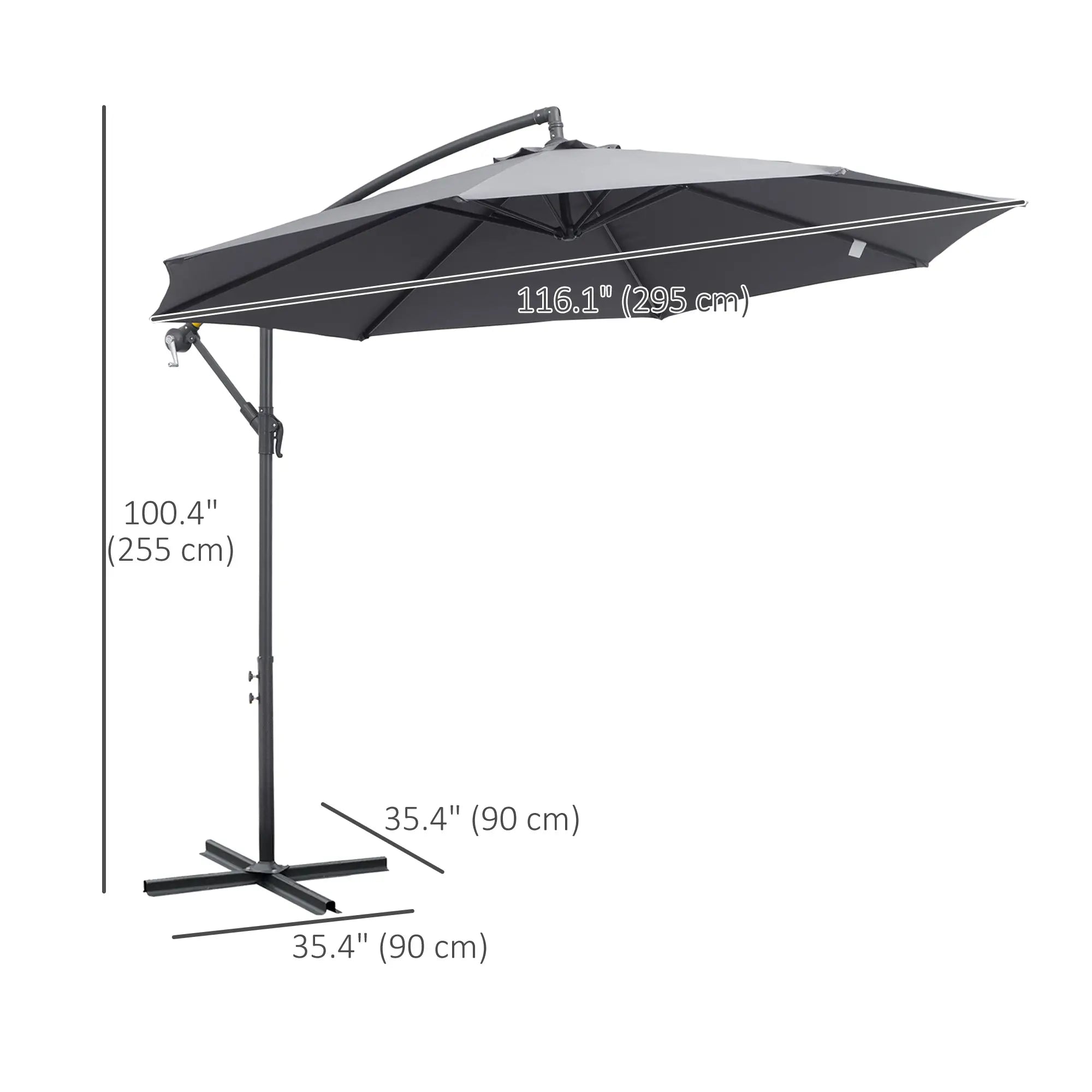 10ft Offset Patio Umbrella with Base, Crank, Grey Cantilever Umbrellas at Gallery Canada