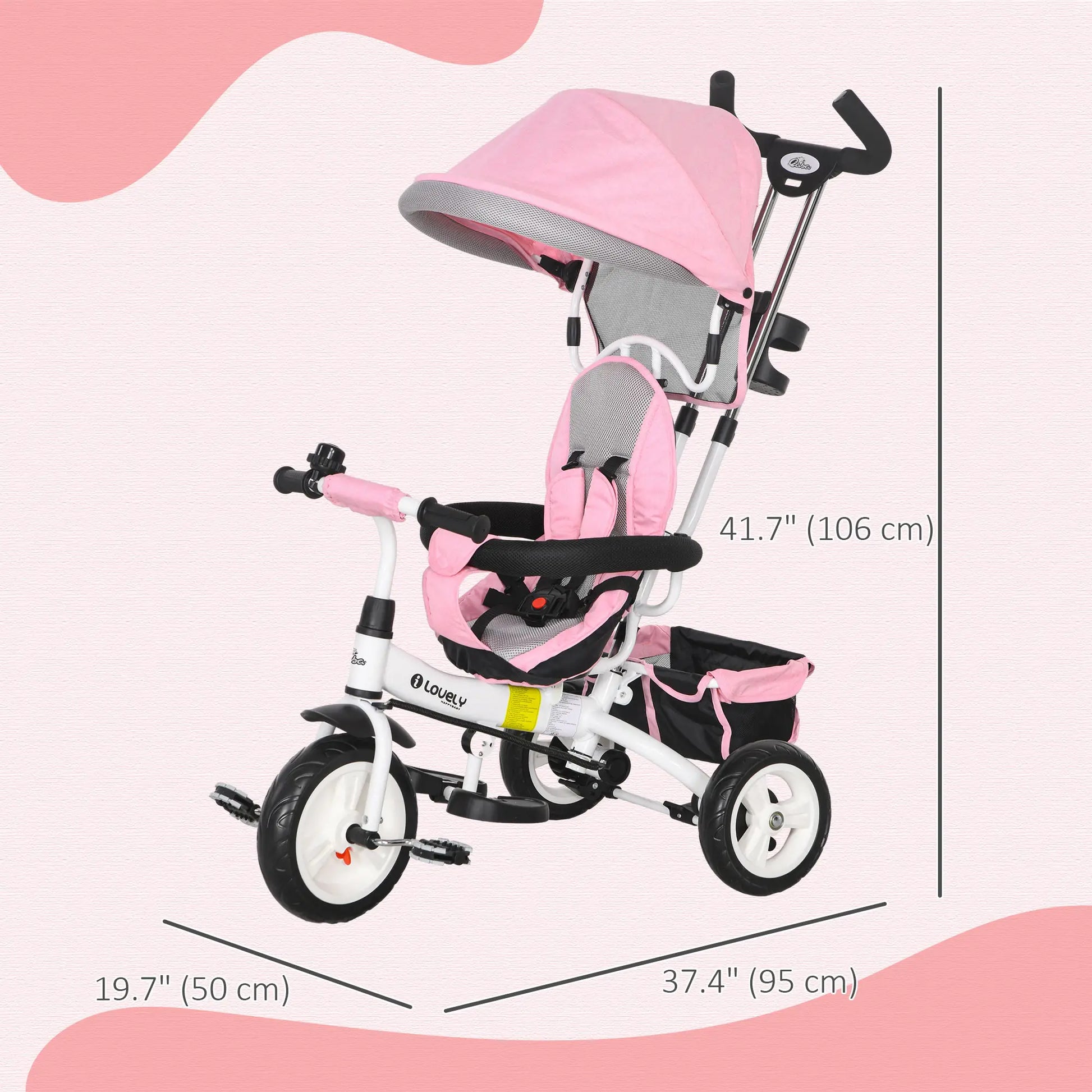 6 in 1 Toddler Tricycle Stroller with Basket, Canopy, 5-point Safety Harness, for 12-60 Months, Pink Tricycles for Kids at Gallery Canada