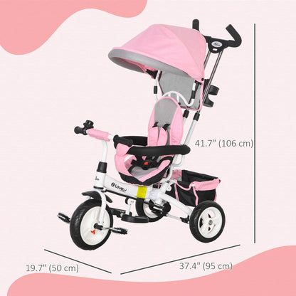 6 in 1 Toddler Tricycle Stroller with Basket, Canopy, 5-point Safety Harness, for 12-60 Months, Pink Tricycles for Kids at Gallery Canada