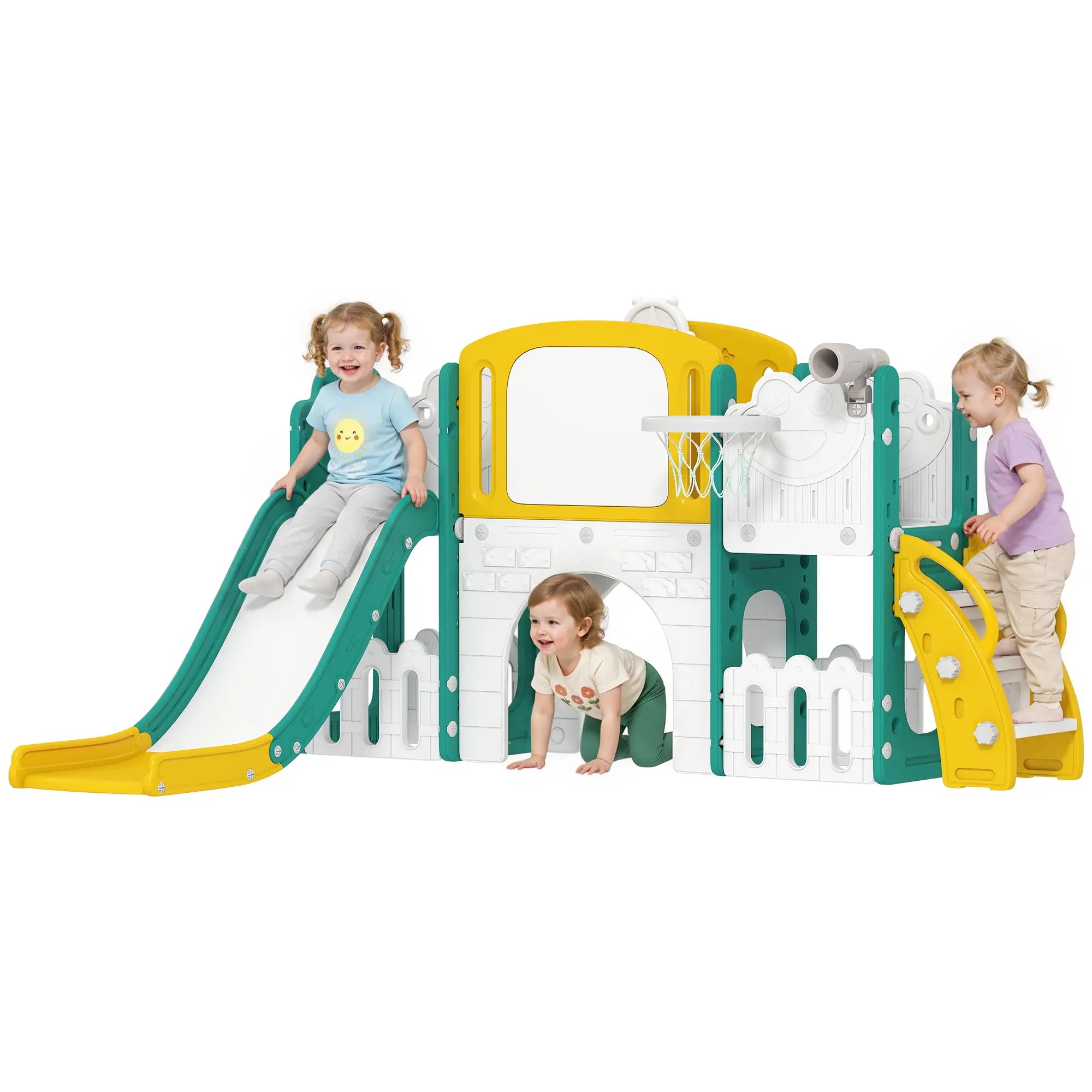 7-in-1 Toddler Slide With Basketball Hoop, Yellow Gym Sets & Swings at Gallery Canada