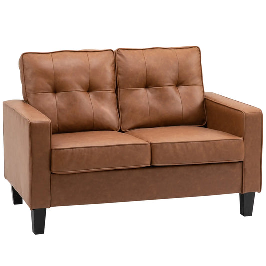 51" PU Leather Loveseat, Upholstered Double Sofa, Tufted Backrest, Brown 2-Seater Sofas Brown at Gallery Canada