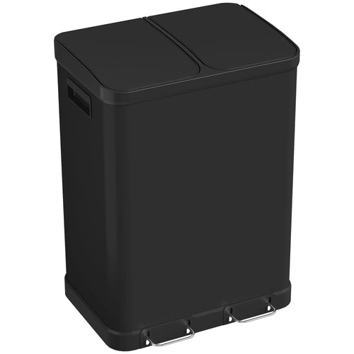 Kitchen Garbage Bin, 2 x 7.9 Gal, Soft-Close With Removable Buckets, Black