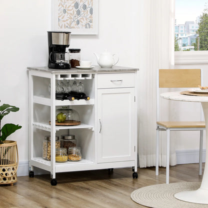 Rolling Kitchen Cart, Bar Cart with Wine Rack, Drawer, Shelves, White Kitchen Islands & Kitchen Carts at Gallery Canada