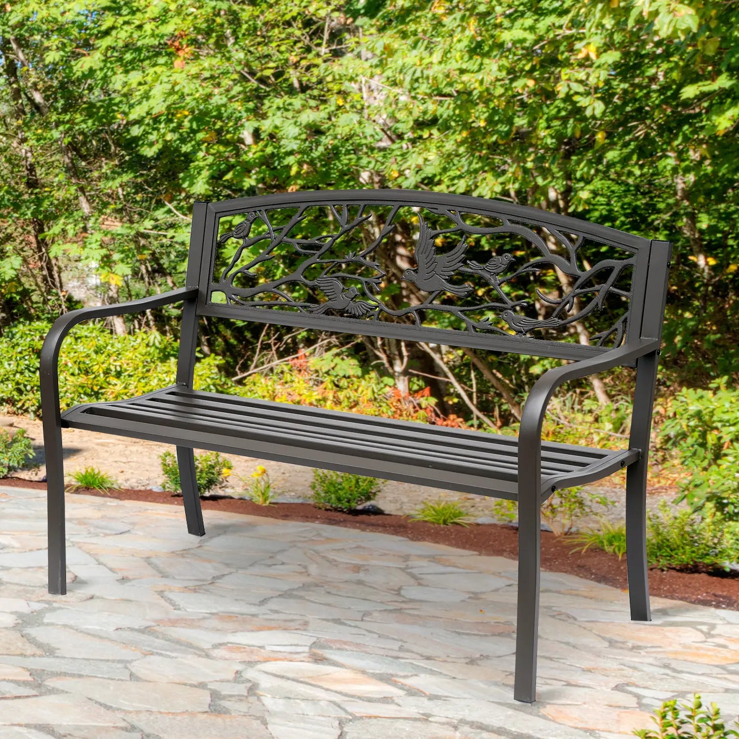 50 Garden Bench, Outdoor Loveseat, Vintage Bird Pattern, Cast Metal, Brown Outdoor Benches at Gallery Canada