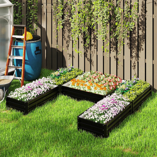 Steel Raised Garden Bed, 8x8x1ft, Set of 5 Large Planters, Black