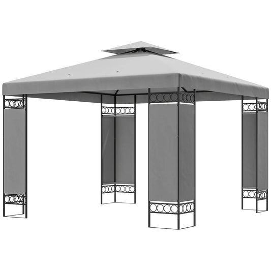 10x10 FT Canopy Gazebo, Double Roof With Screen Panels, Light Grey Gazebos Light Grey at Gallery Canada