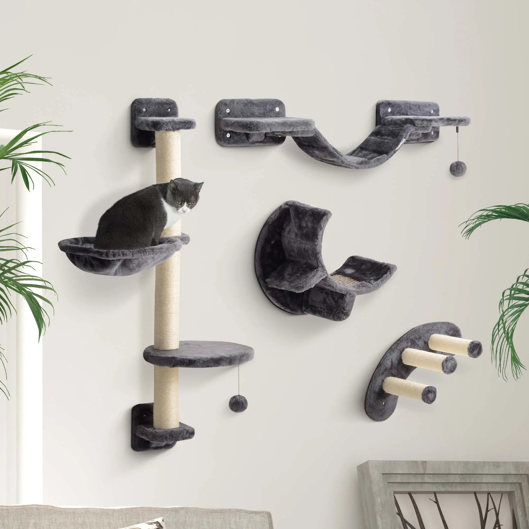Cat Wall Shelf, Scratching Post, Play Balls, Platforms, Dark Grey Cat Climbing Wall at Gallery Canada