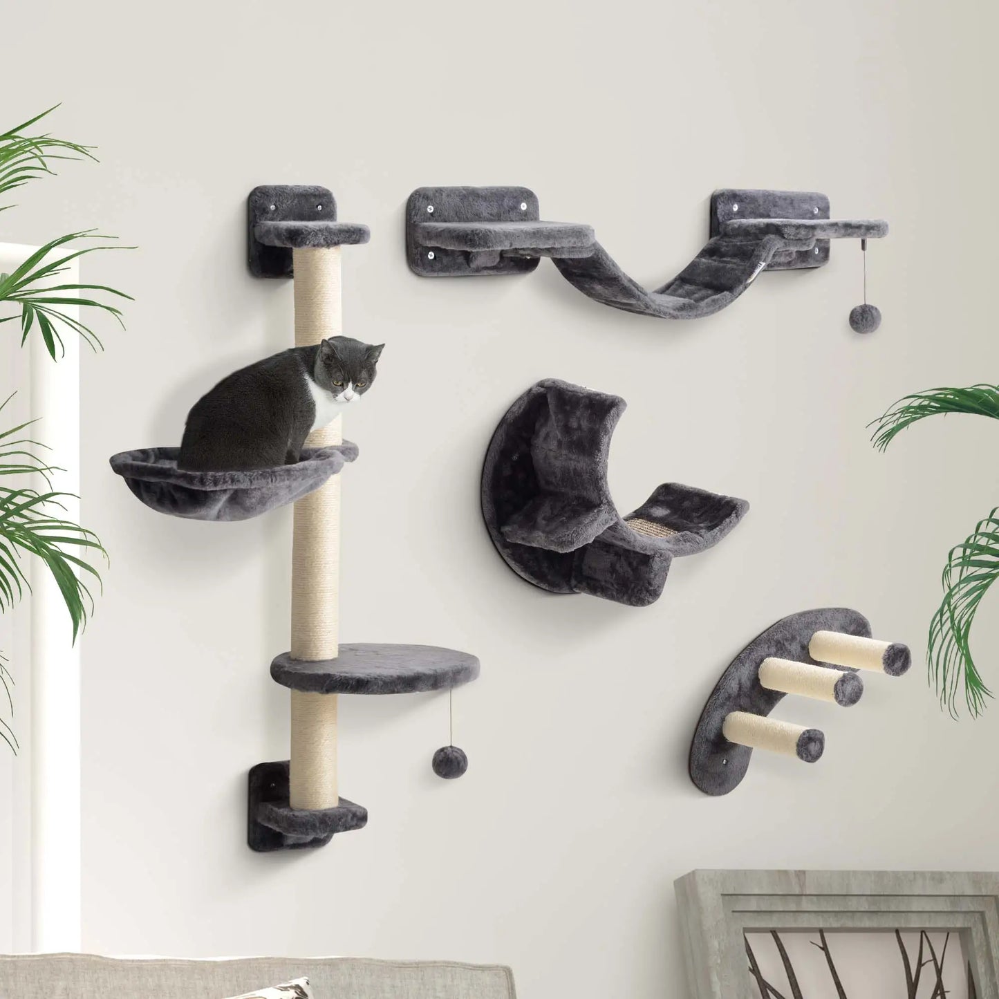 Cat Wall Shelf, Scratching Post, Play Balls, Platforms, Dark Grey Cat Climbing Wall at Gallery Canada