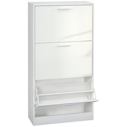 Slim Shoe Storage, 3 Flip Drawers, Adjustable Shelves, 15 Pair, High Gloss, White Shoe Storage Cabinets & Racks High Gloss White at Gallery Canada