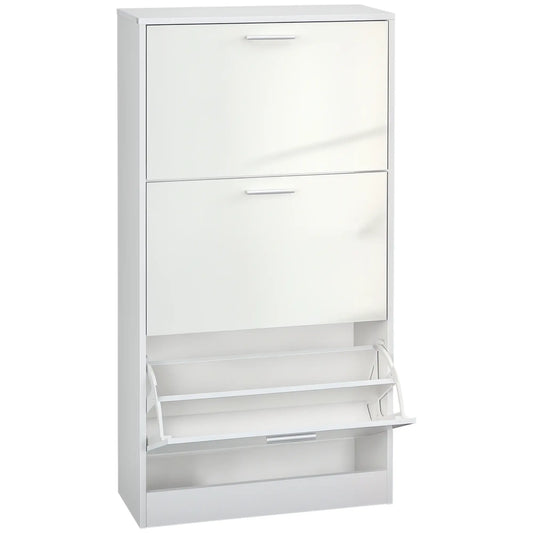 Slim Shoe Storage, 3 Flip Drawers, Adjustable Shelves, 15 Pair, High Gloss, White Shoe Storage Cabinets & Racks High Gloss White at Gallery Canada