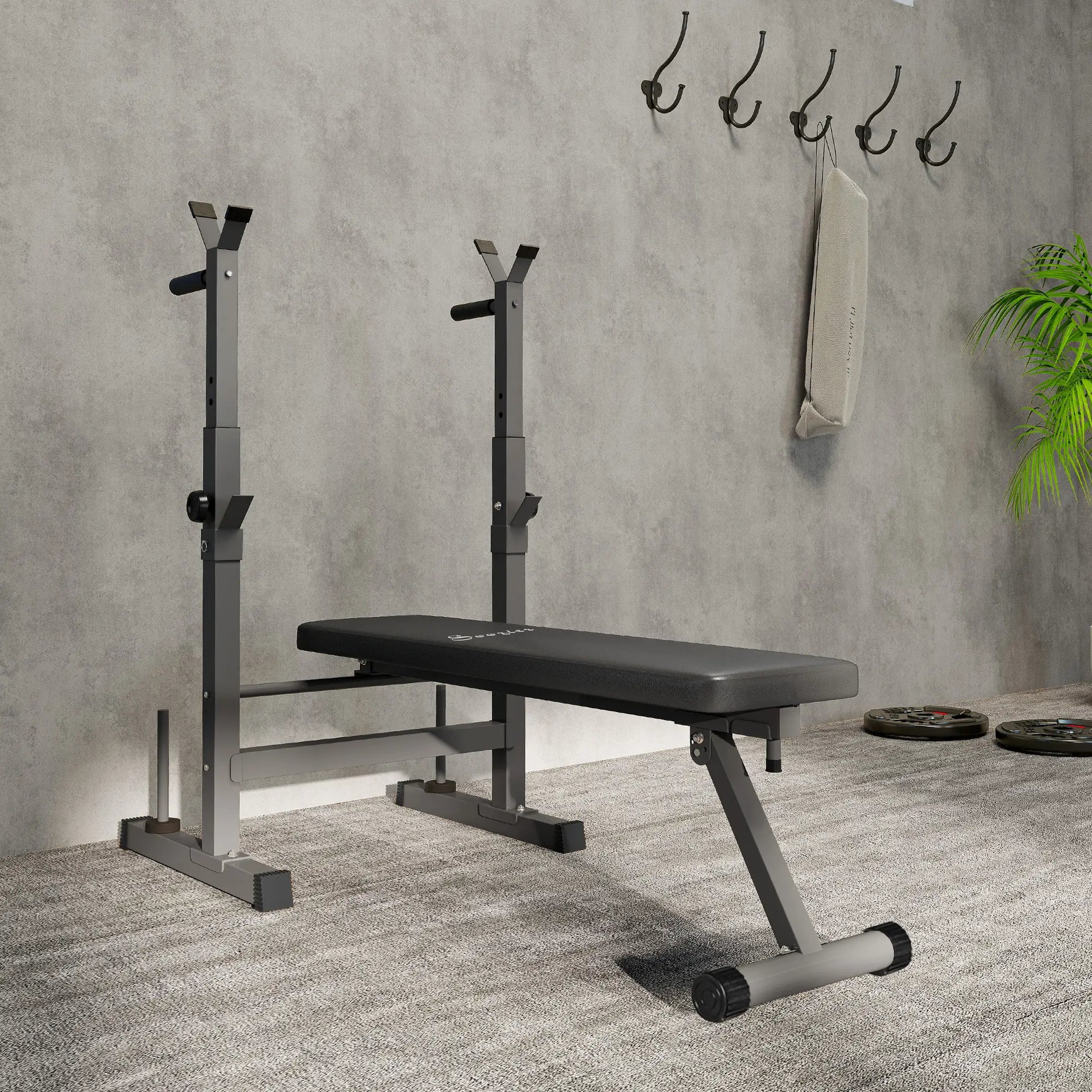Adjustable Weight Bench, Foldable with Barbell Rack, Dip Station, Black and Grey Weight Benches at Gallery Canada