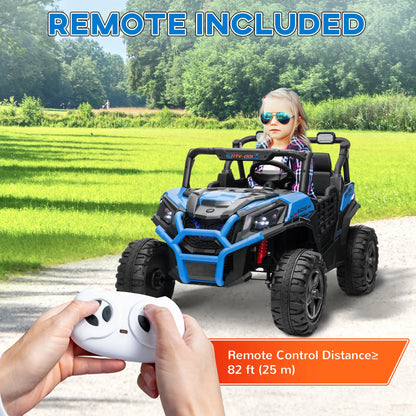 2 Seater 24V Electric Car for Kids, Remote Control, 3 Speed, LED Lights, Music, Horn, Spring Suspension, Blue Electric Toy Cars at Gallery Canada
