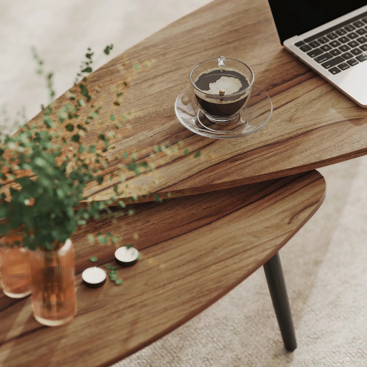 2 Pc Coffee Table Set, Industrial Nest Tables, Steel Legs, Brown Coffee Tables at Gallery Canada
