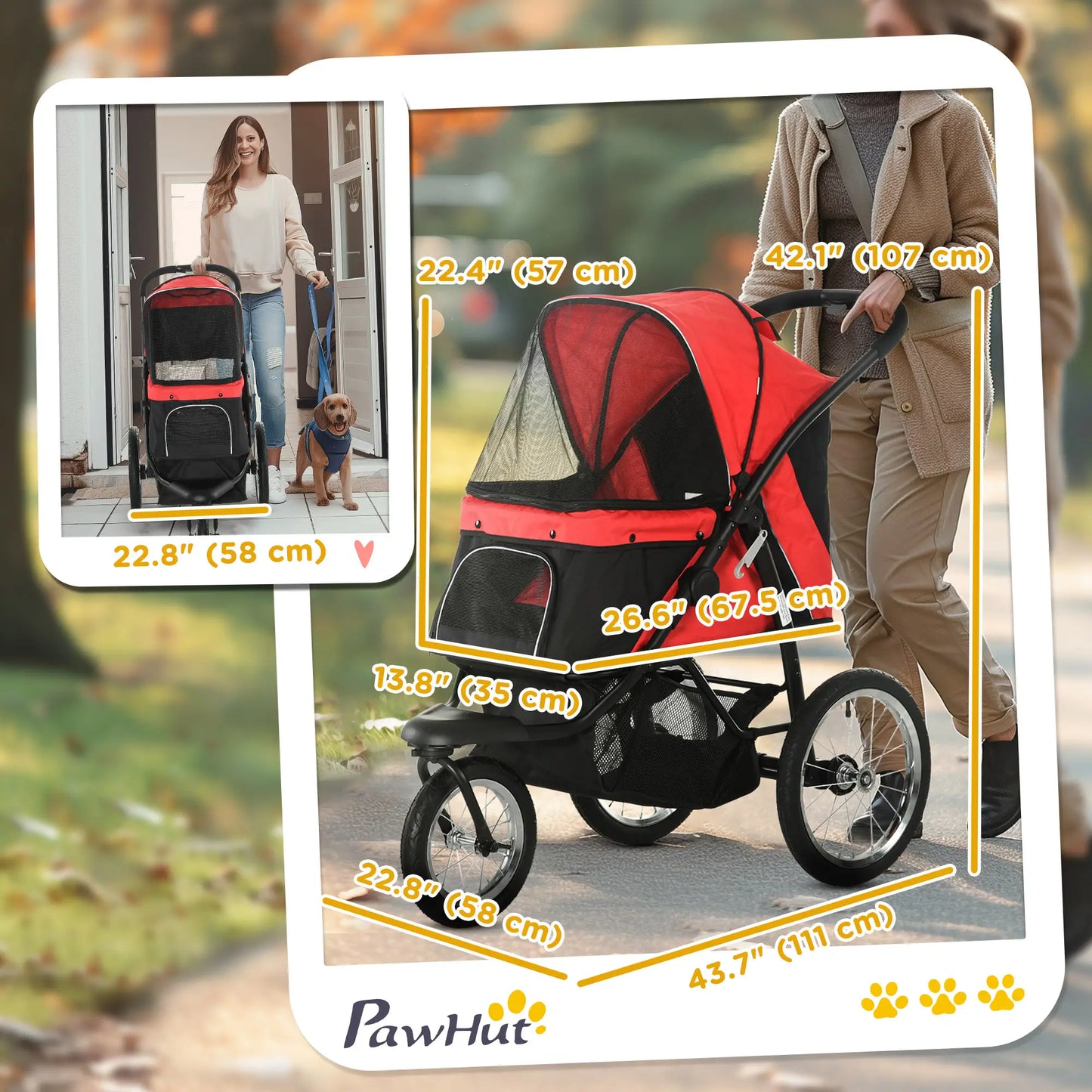 3 Big Wheels Pet Stroller, Small Medium Dogs Cats, Adjustable Canopy, Red Dog Bike Trailers & Strollers at Gallery Canada