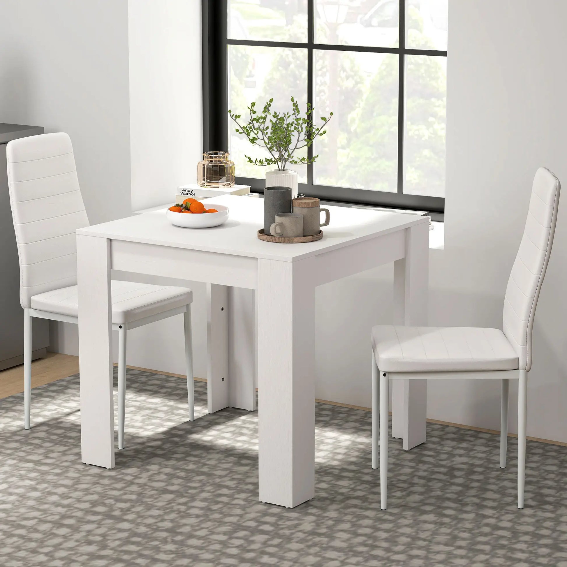 Square Dining Table Set for 2, PU Leather Chairs, White Dining Table Sets at Gallery Canada