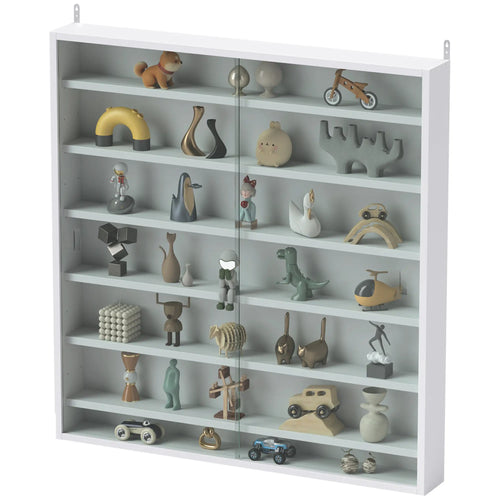 7-Tier Glass Curio Cabinet, 2 Glass Doors, 6 Adjustable Shelves, White