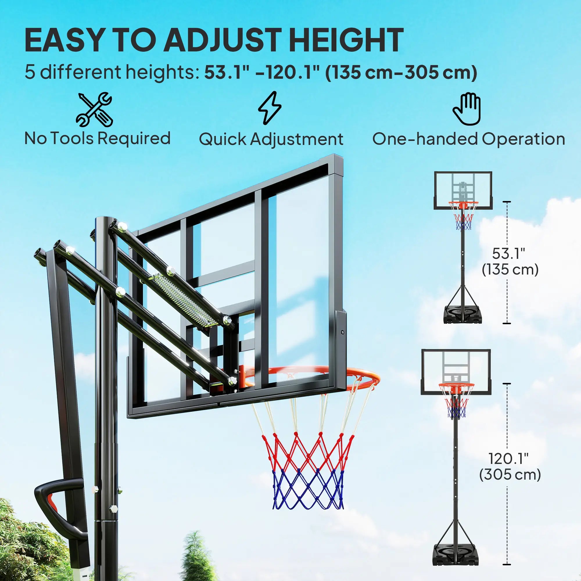 Portable Basketball Hoop, 4.4-10ft with Wheels and 44.5