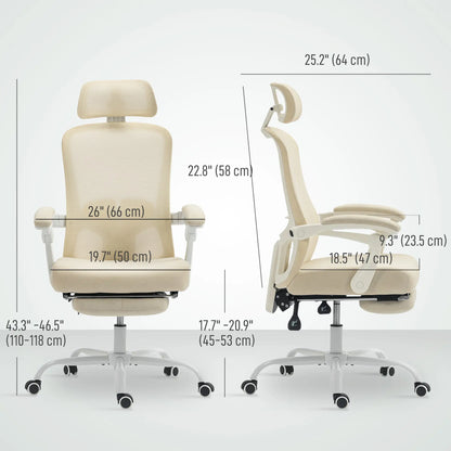 Ergonomic Office Chair, Mesh Reclining Desk Chair, Adjustable Lumbar Support, Headrest, Beige Office Chairs at Gallery Canada