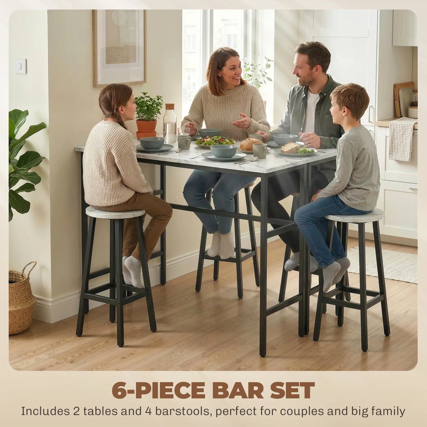 Bar Table Set Of 6, White Marble Breakfast Table And 4 Stools, White Bar Sets at Gallery Canada