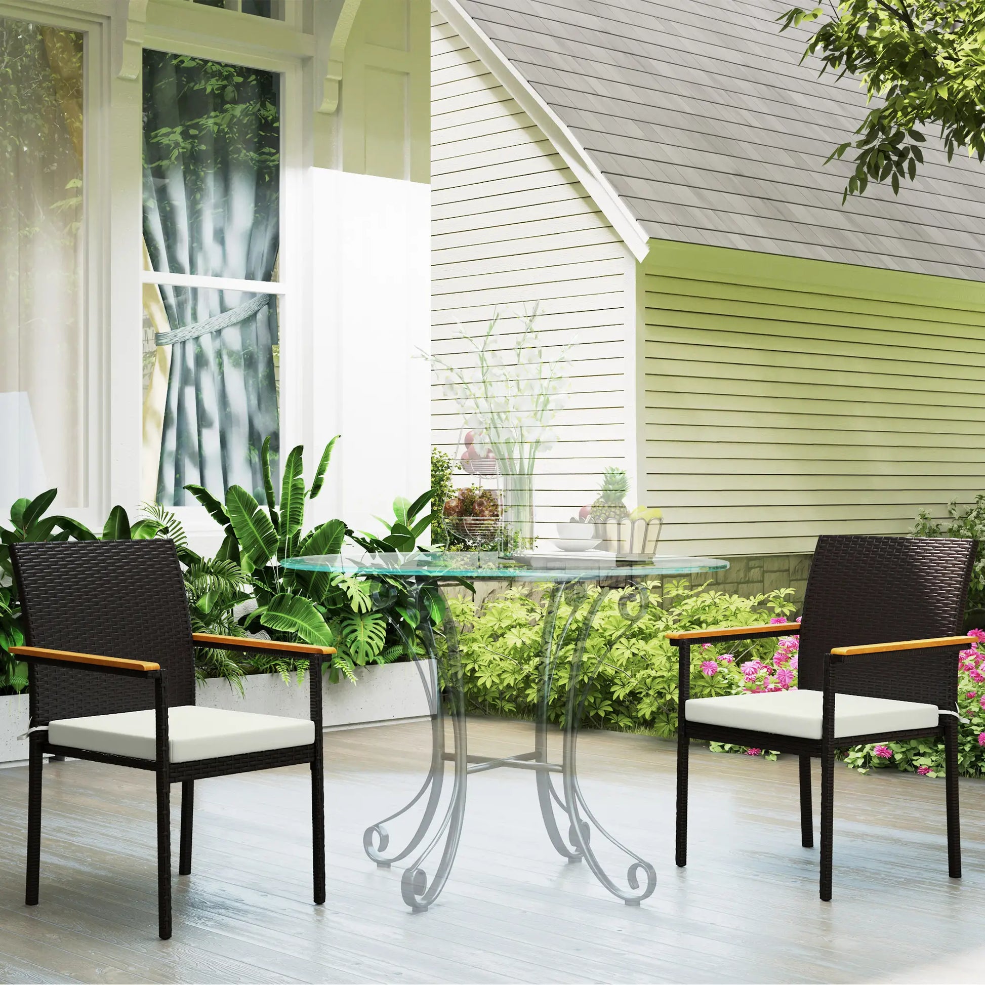 Stackable Wicker Patio Chairs, Set of 2, Removable Cushion, Cream White Patio Chairs at Gallery Canada