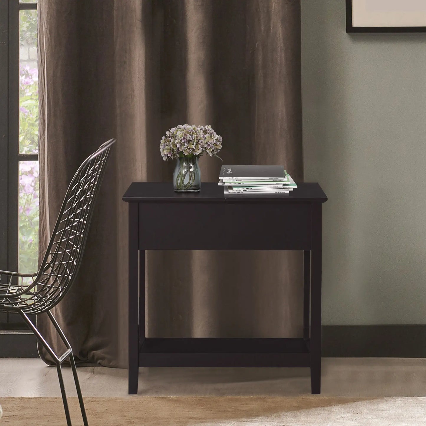 Flip Top End Side Table with Cabinet, Bottom Shelf, Dark Coffee Side Tables at Gallery Canada