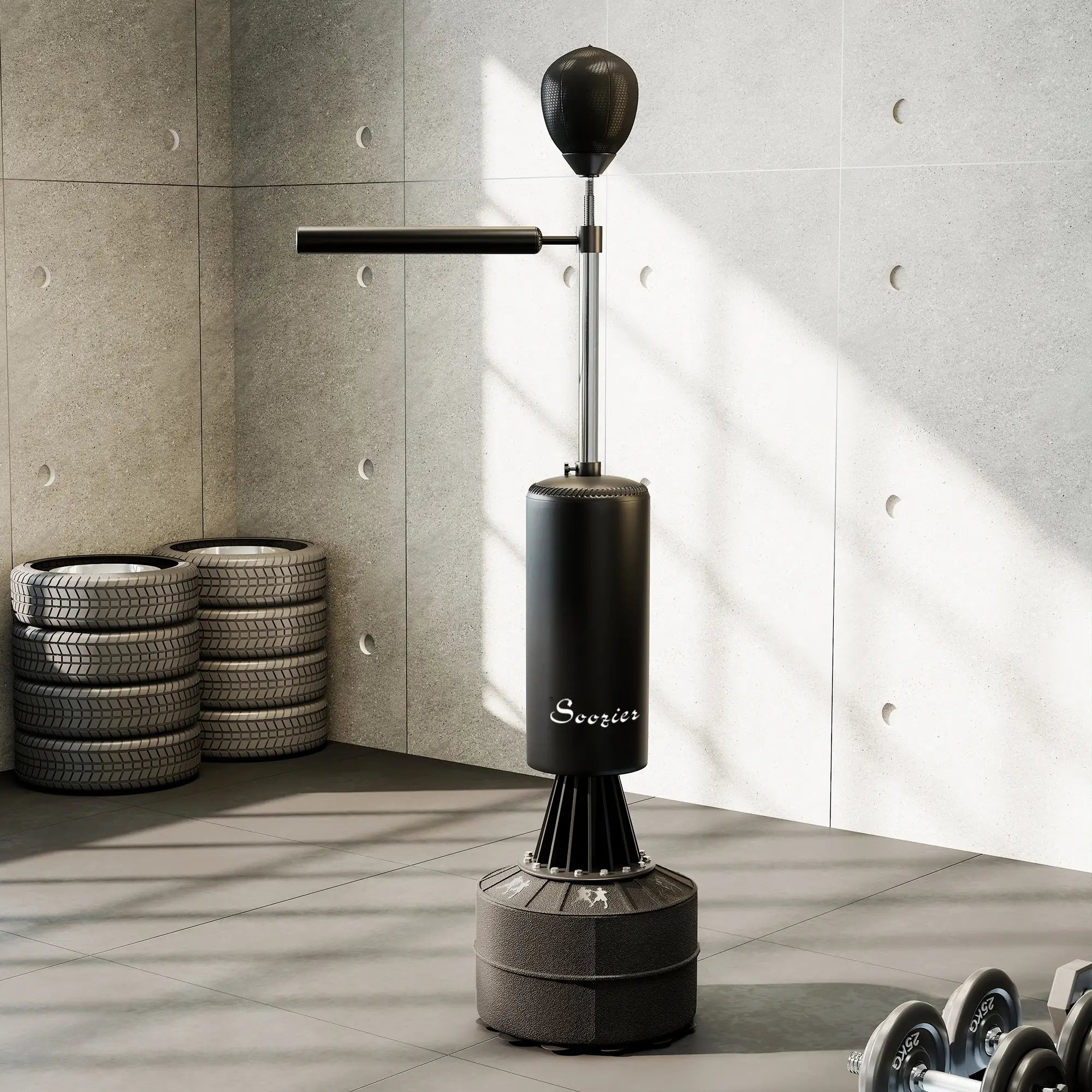 Freestanding Boxing Punch Bag Stand with 360° Rotating Flexible Arm, Speed Ball, Waterable and Sandable Base, Black Punching Bag Stands at Gallery Canada