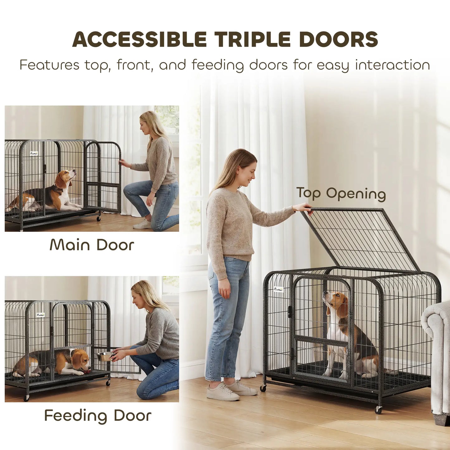 37 Inch Heavy Duty Dog Crate, Large Metal Cage With Lockable Wheels Dog Cages & Crates at Gallery Canada