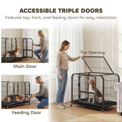 37 Inch Heavy Duty Dog Crate, Large Metal Cage With Lockable Wheels Dog Cages & Crates at Gallery Canada