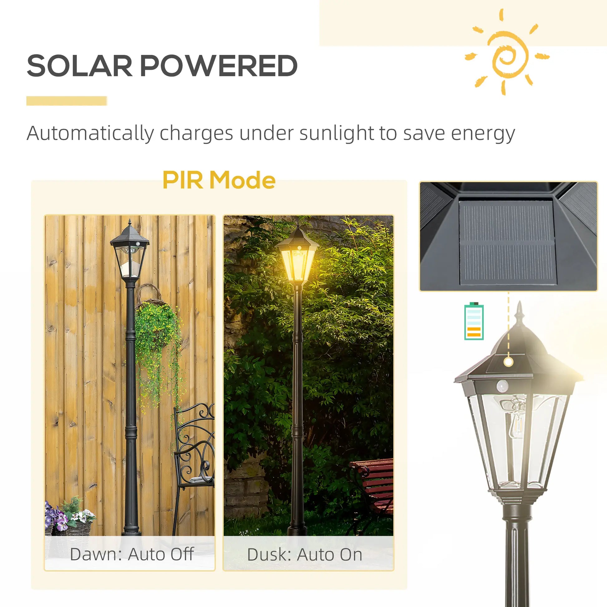77 Solar Lamp Post Light, Motion Activated, Adjustable Brightness, Black Solar Post Lamps at Gallery Canada