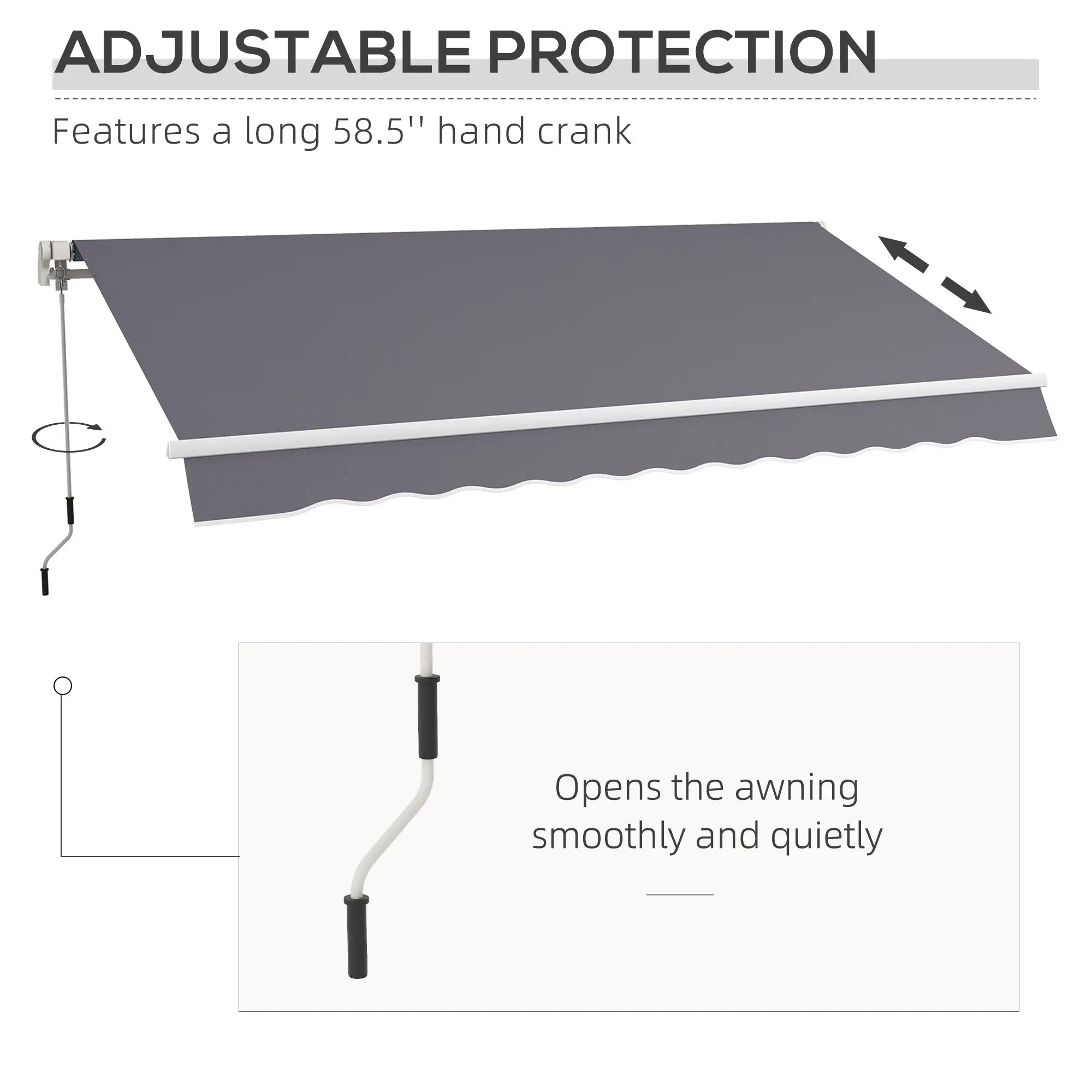 12' x 10' Manual Retractable Awning, Adjustable Sunshade Shelter, Dark Grey Patio Awnings at Gallery Canada