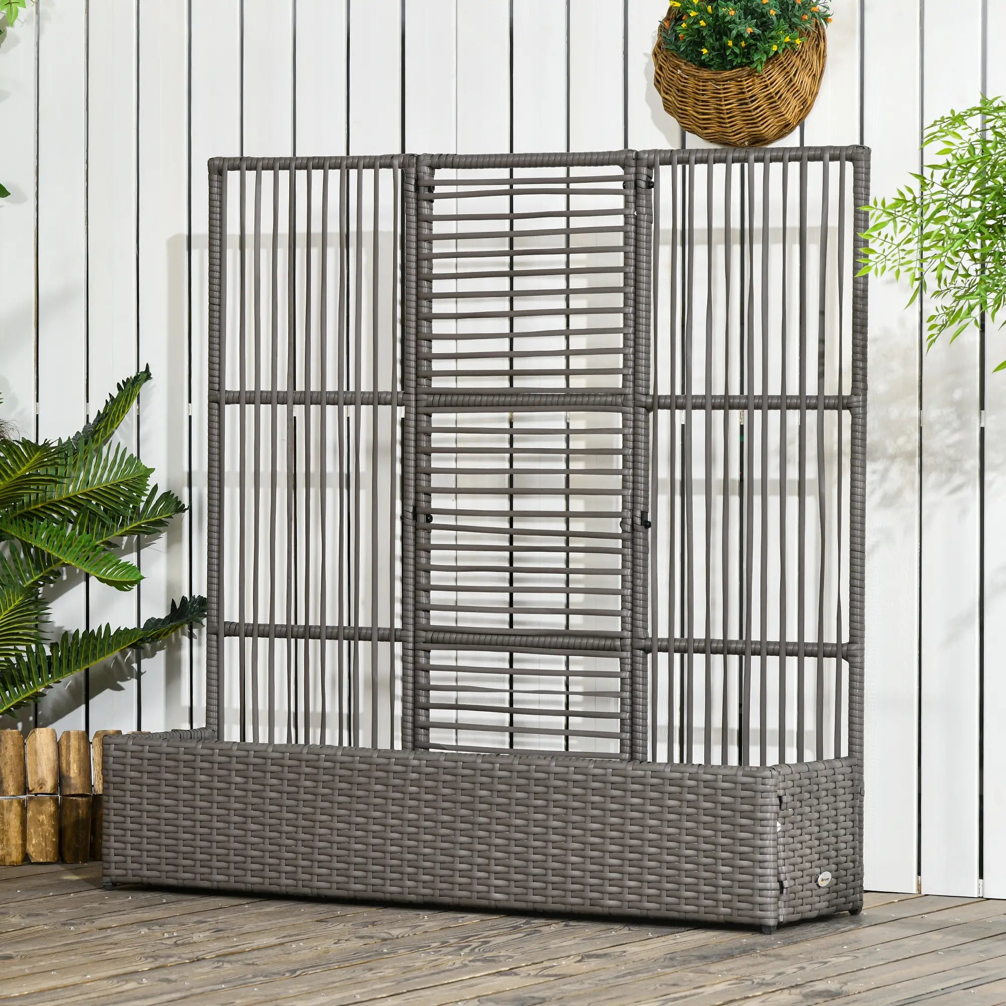 Raised Garden Bed with Lattice Trellis, Rattan Planter with Storage, Grey Raised Garden Beds at Gallery Canada