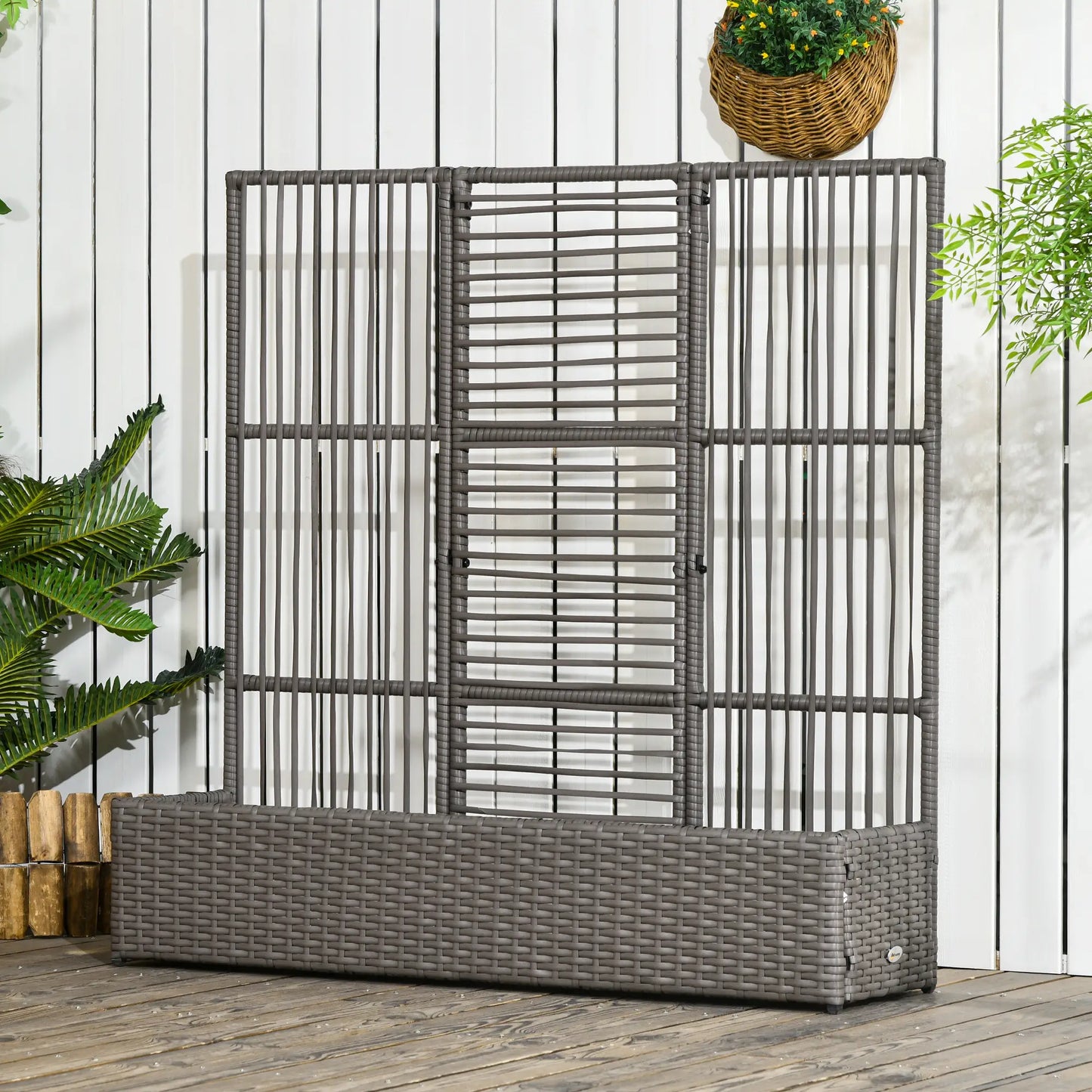 Raised Garden Bed with Lattice Trellis, Rattan Planter with Storage, Grey Raised Garden Beds at Gallery Canada
