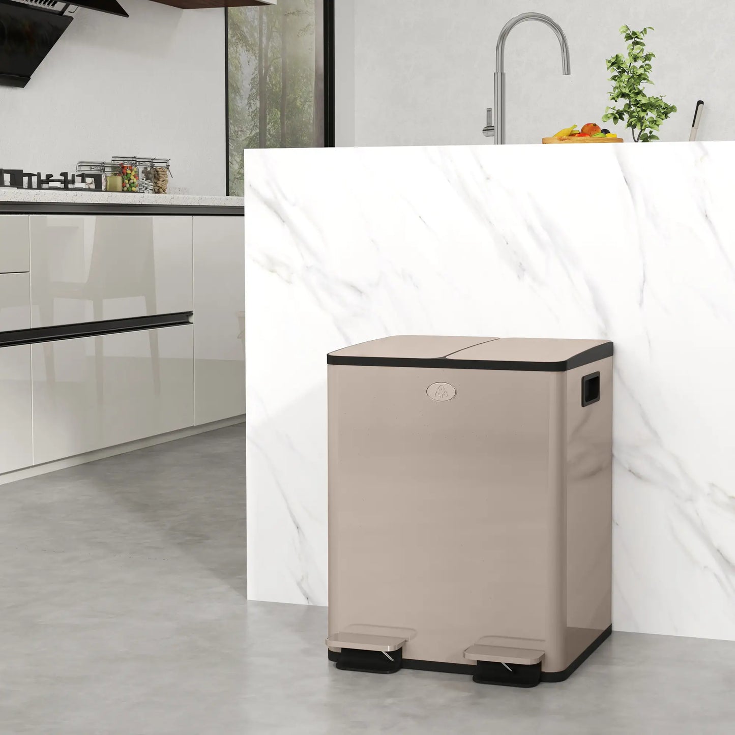 Dual Garbage Bin, Soft Close Trash Can, 2 x 20 Liter, Gold Household Supplies at Gallery Canada