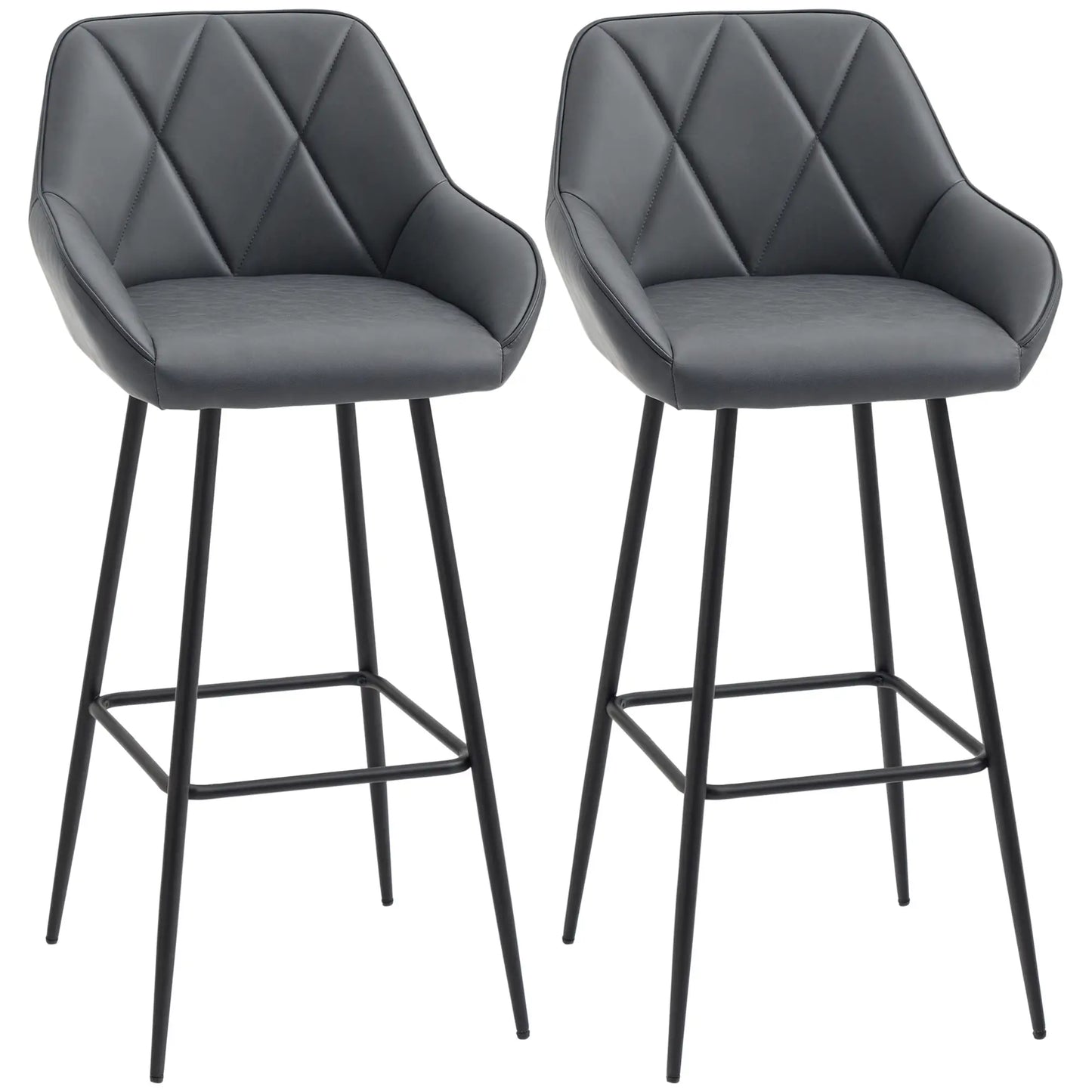 Retro Bar Stools Set of 2, 30" (76 cm.), Kitchen Island Chairs with Backs, Grey Bar Stools Grey, Black at Gallery Canada
