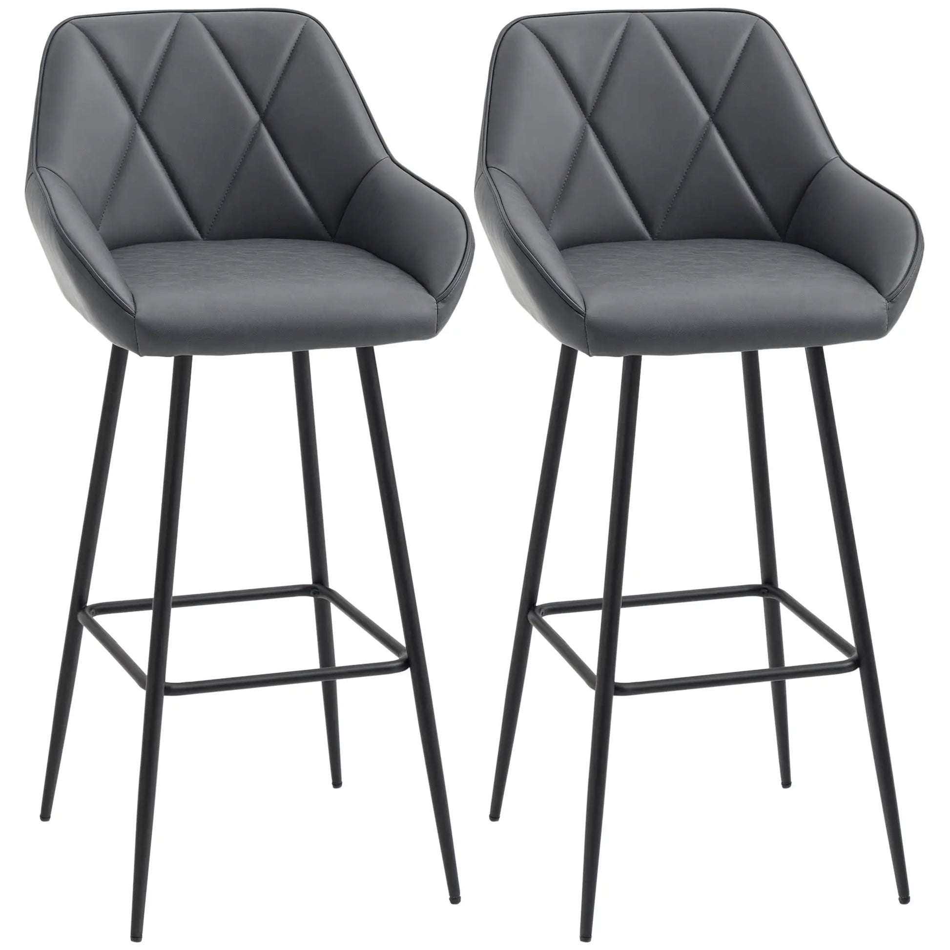 Retro Bar Stools Set of 2, 30" (76 cm.), Kitchen Island Chairs with Backs, Grey Bar Stools Grey, Black at Gallery Canada