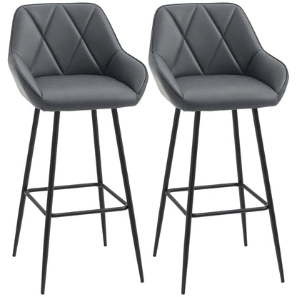 Retro Bar Stools Set of 2, 30" (76 cm.), Kitchen Island Chairs with Backs, Grey Bar Stools Grey, Black at Gallery Canada