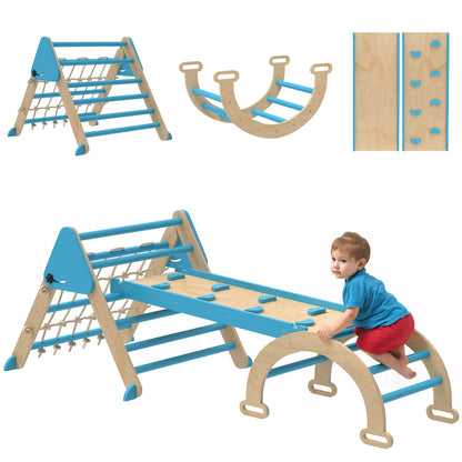8-in-1 Pikler Triangle Set, Foldable Wooden Climbing Toys, Blue Kids Gym & Playmats at Gallery Canada