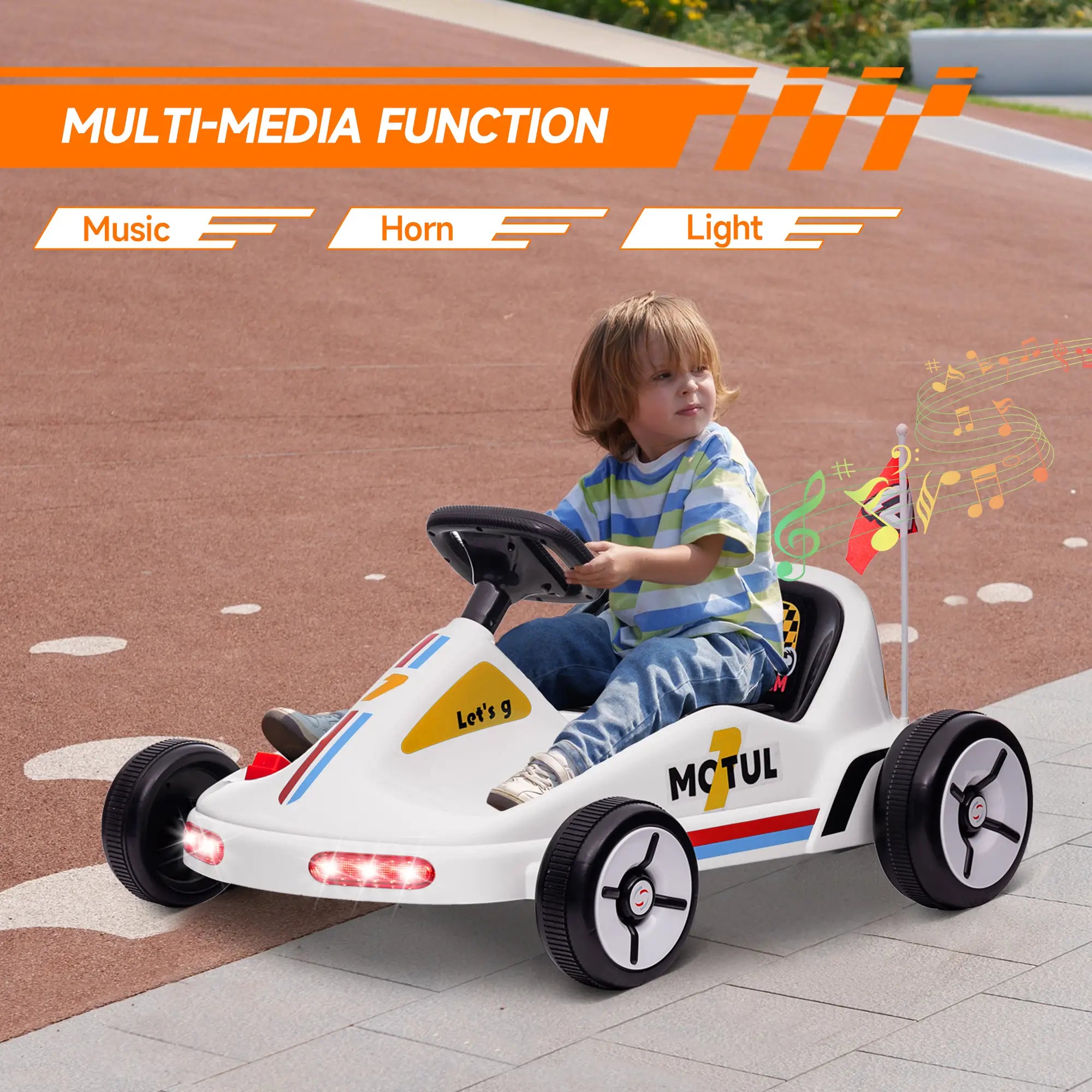6V Electric Go Kart for Kids, Music Light Horn, White Electric Ride On Toys at Gallery Canada