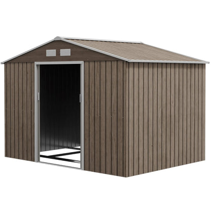 9.1'x6.4'x6.3' Garden Storage Shed, Foundation Kit, Metal Tool House, Double Doors, Light Brown Sheds Distressed Light Brown at Gallery Canada