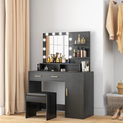 LED Vanity Table Set with Stool, Mirror, Drawer, Cabinet Shelves Dressing & Vanity Tables at Gallery Canada