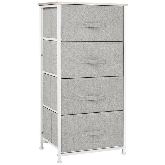Linen Drawer Cabinet, 4 Removable Drawers, Adjustable Feet, White Storage Cabinets Light Grey Drawers,White Frame, Natural Wood Color Top at Gallery Canada