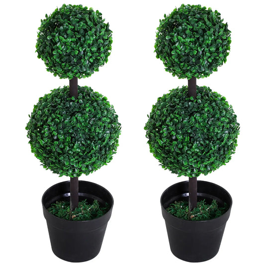 Artificial Topiary Tree Set, 2 Ball Design, Home Office Decor, Dark Green Artificial Trees Dark Green, Jet Black at Gallery Canada
