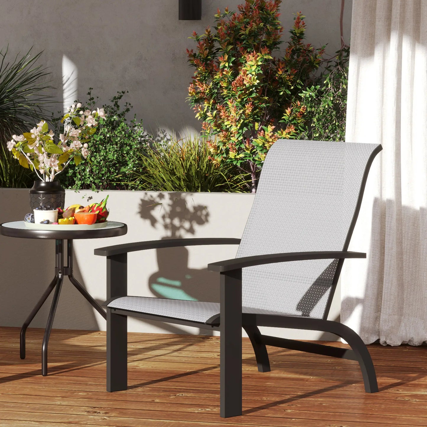 Outdoor Adirondack Chair, Aluminum Frame, Mesh Seat, Dark Grey Patio Chairs at Gallery Canada