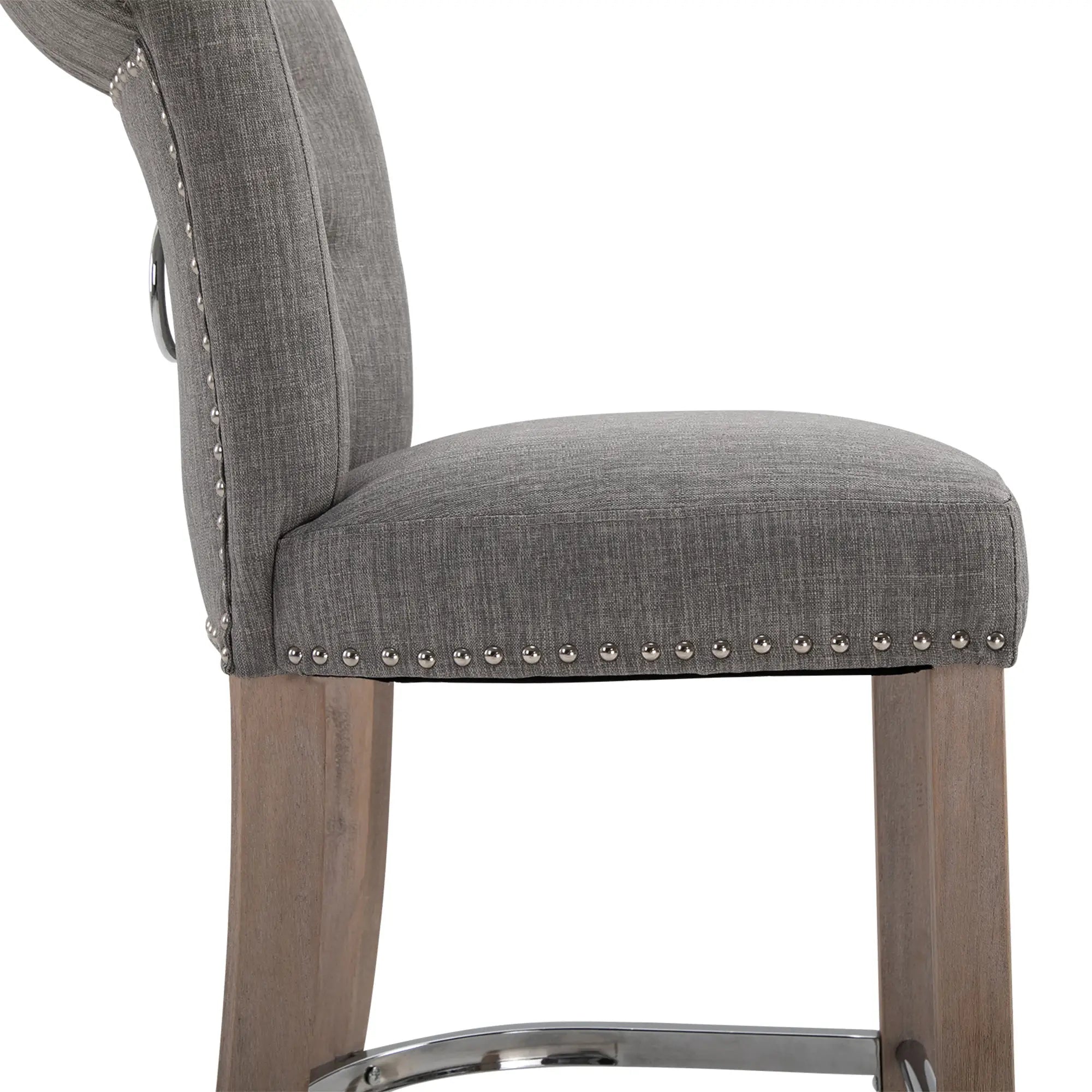 Upholstered Counter Height Bar Stools, Set of 2, Wood Legs, Grey Bar Stools at Gallery Canada