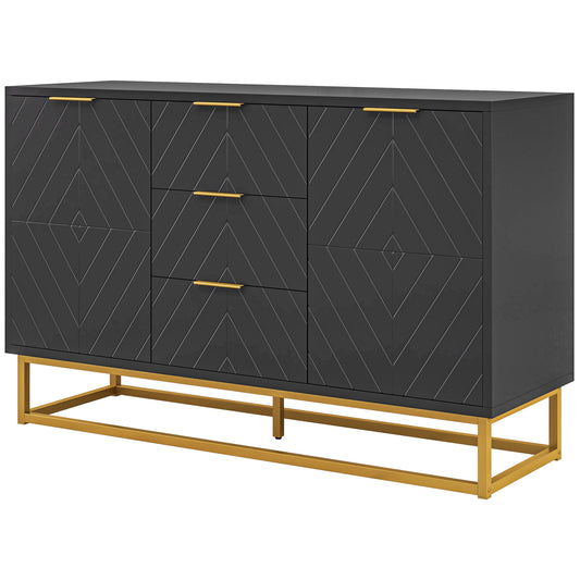 Sideboard Storage Cabinet with 3 Drawers, Adjustable Shelves and Doors, Kitchen Buffet Cabinet for Dining Room, Black - Gallery Canada