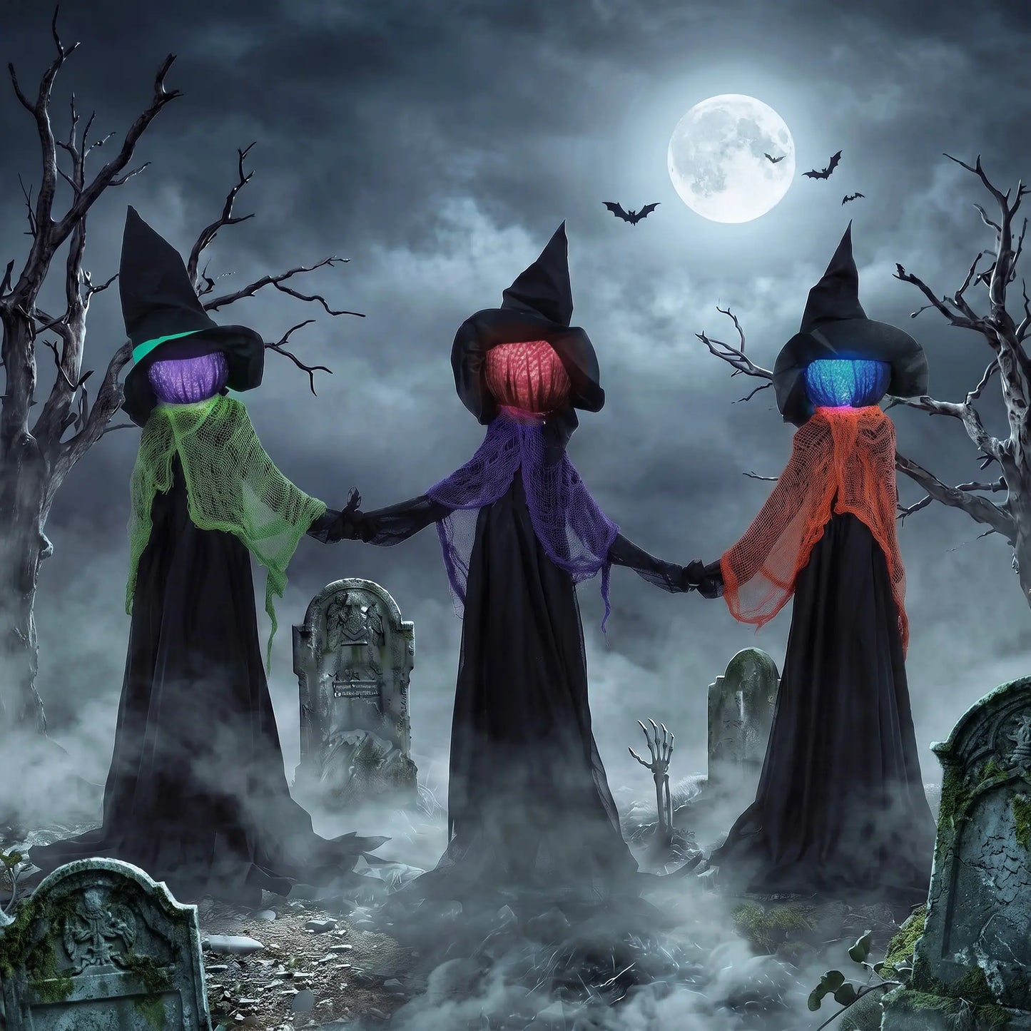 48" Witch Trio Yard Stake, Light-Up Multicolored Heads, Multicolored Halloween Decorations at Gallery Canada