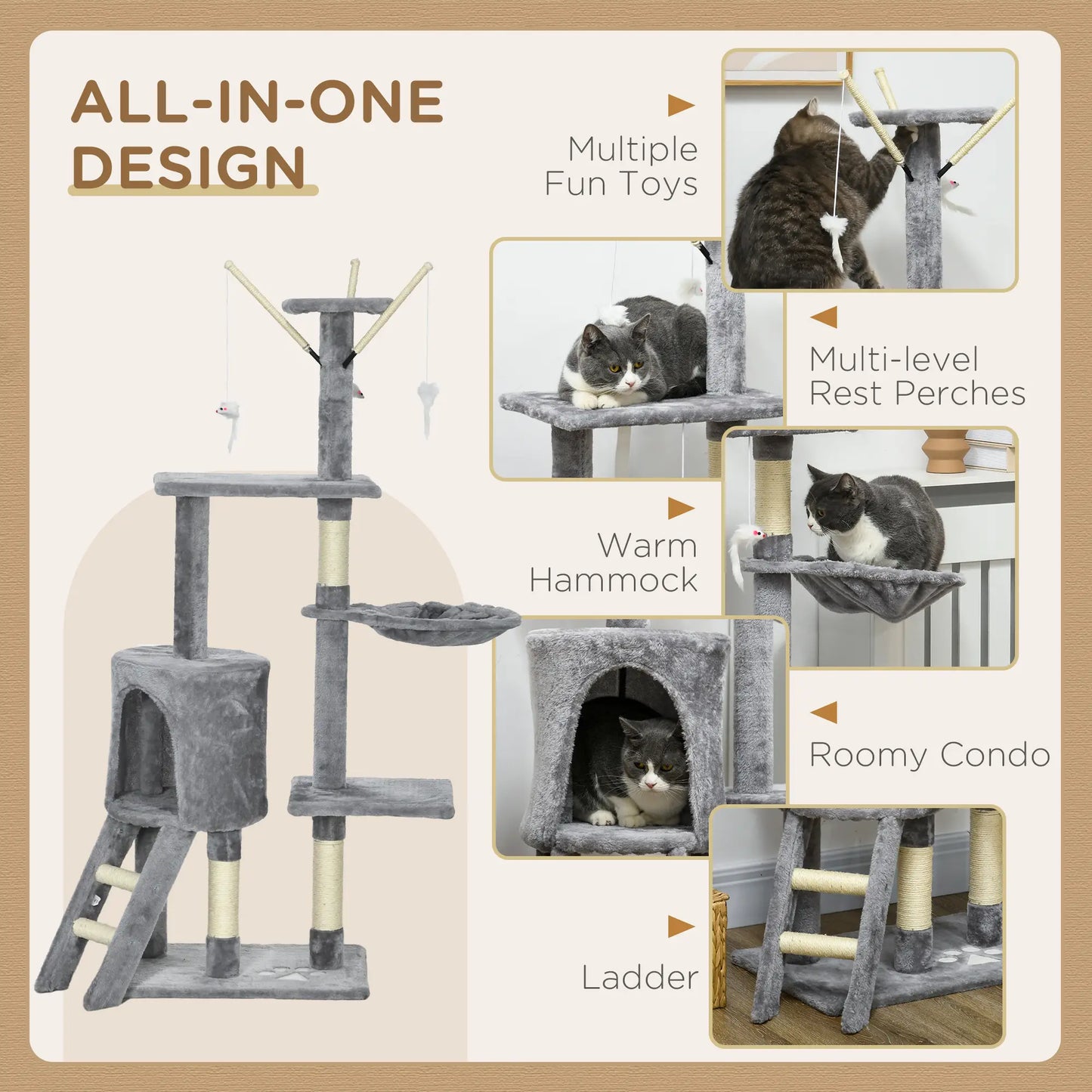 53 Cat Tree Tower, Kitten Activity Centre, Scratching Posts, Grey Cat Trees at Gallery Canada