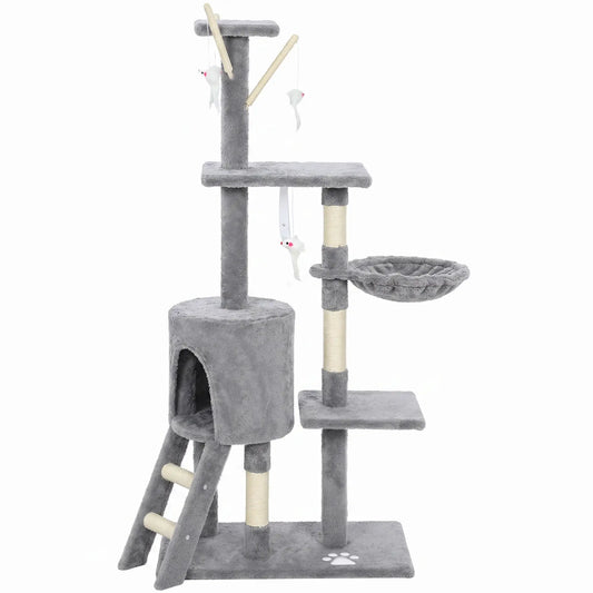 53" Cat Tree Tower, Scratching Posts, Condo, Hammock, Grey Cat Trees Grey at Gallery Canada