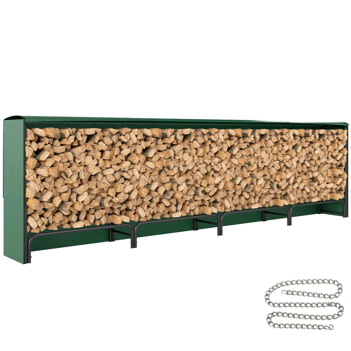 Firewood Rack with Waterproof Cover, 142" x 14" x 39", Dark Green Firewood Racks at Gallery Canada