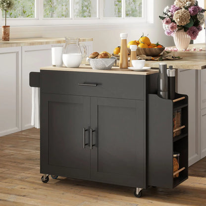 Kitchen Island with Storage, Rolling Cart, Foldable Drop Leaf, Power Outlet, USB Ports, Black Kitchen Islands & Kitchen Carts at Gallery Canada